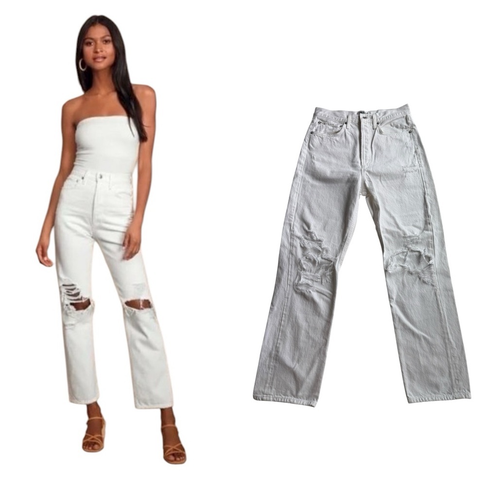 AGOLDE 90s Jean White Size 26 High Rise Distressed Button Fly Loose Fit Cotton